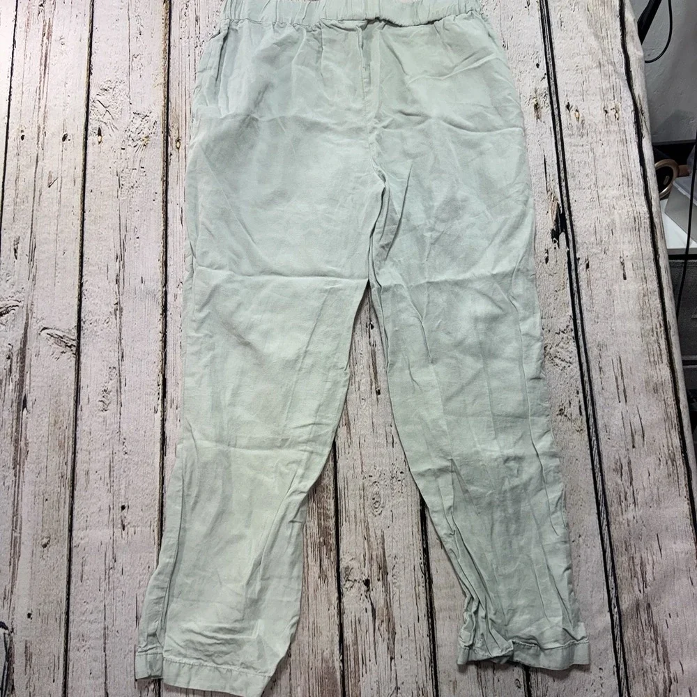 COS Linen Blend Pants Womens Size‎ 8 Light Green Tapered Leg Elastic Waist